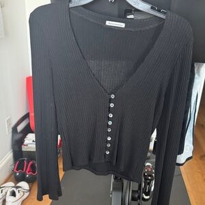 Reformation Black Ribbed Button-Down Shirt